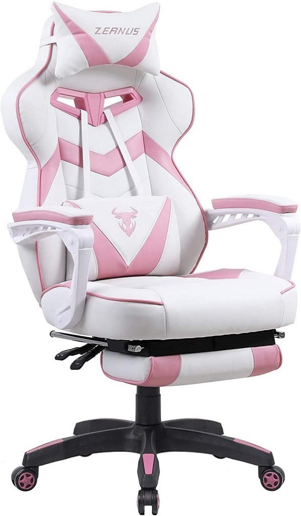 zeanus chaise gaming rose et blanche